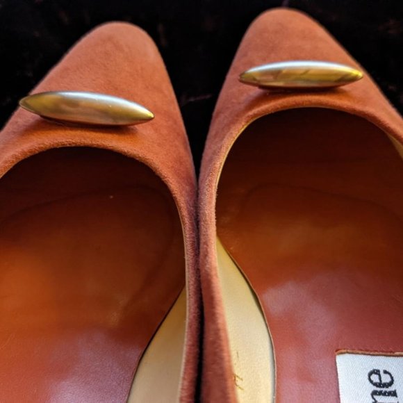 Vintage 1980s Designer Evan-Picone Suede 2-1/4" Heels Pumps, Pewter Accent 7.5 - Picture 4 of 16